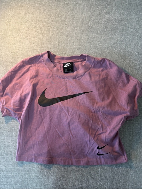 Nike Tops - Nike Purple-Pink Cropped Tee with Black Swooshes